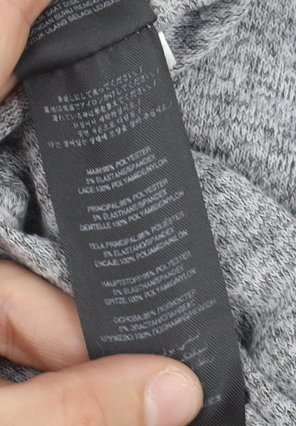 Lipsy Women's Grey Lace Accent Long Sleeve Top, Size 14