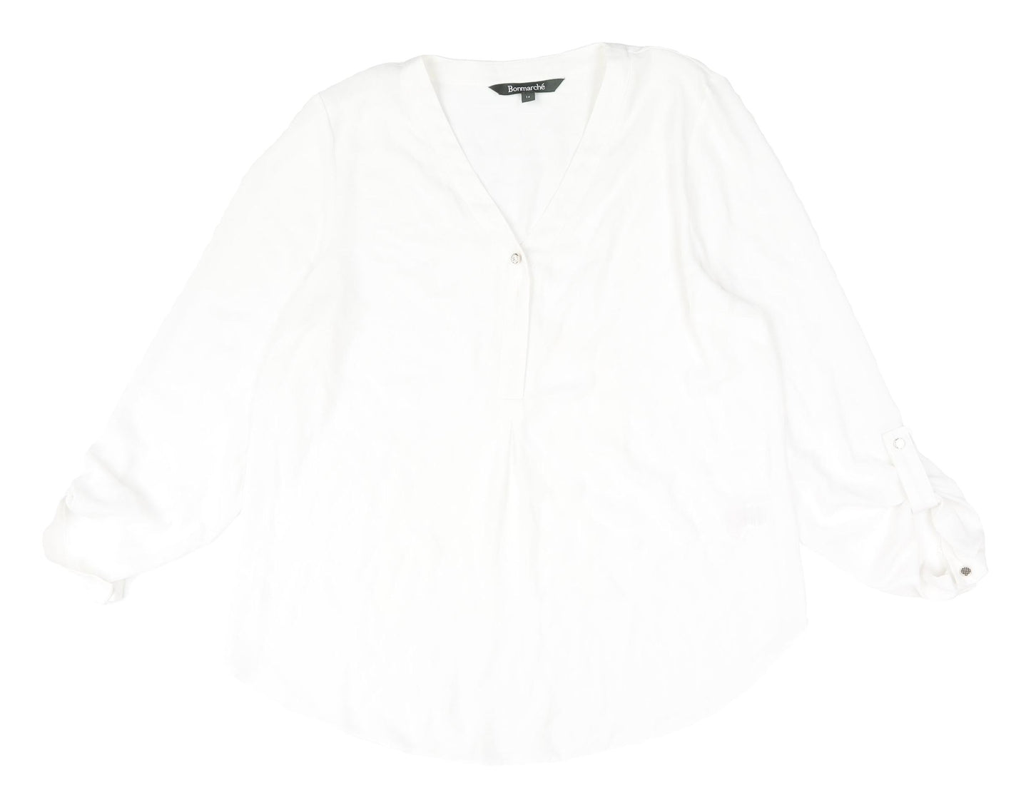 Bonmarché Women's White Blouse Size 14 V-Neck