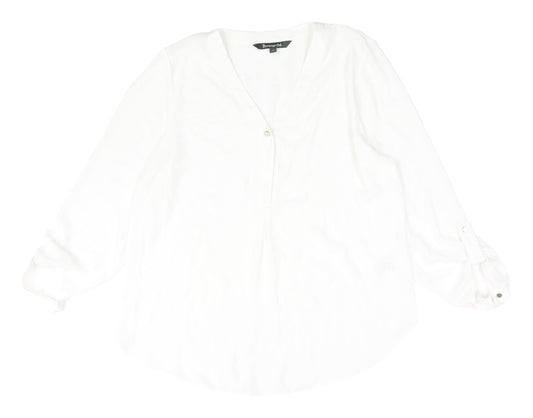 Bonmarché Women's White Blouse Size 14 V-Neck