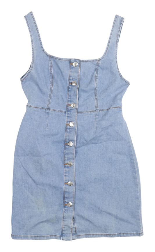 Denim Co Women's Blue Mini Pinafore Dress, Size 12