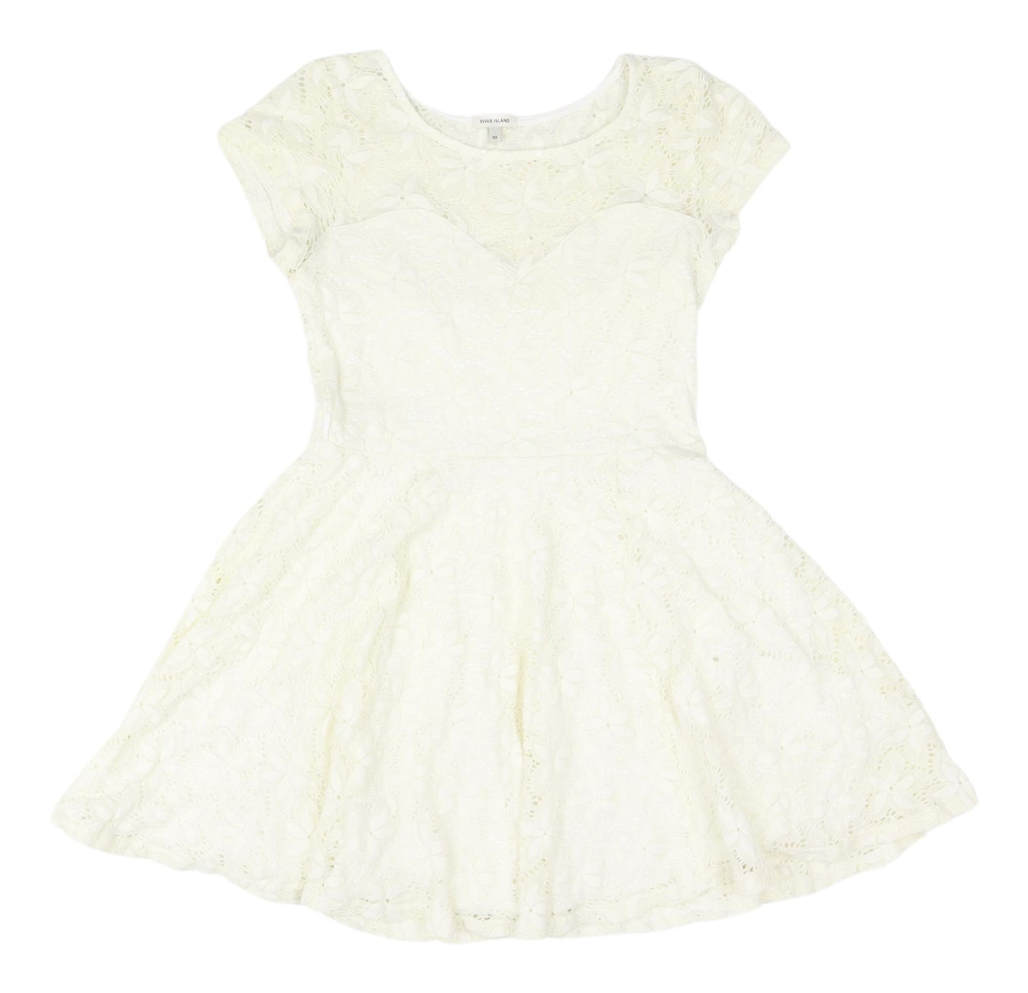River Island Women's Ivory Fit & Flare Lace Dress - Sz 10
