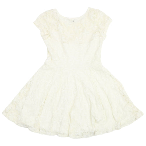 River Island Women's Ivory Fit & Flare Lace Dress - Sz 10