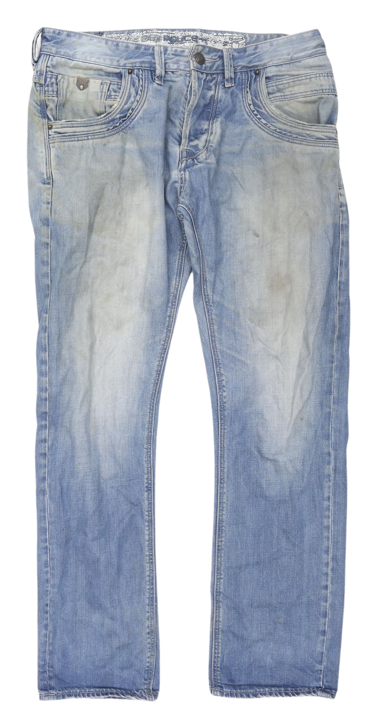 Police Men's Blue Jeans, Size 34, Light Wash
