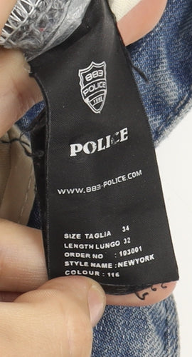 Police Men's Blue Jeans, Size 34, Light Wash