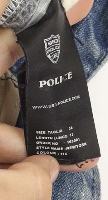 Police Men's Blue Jeans, Size 34, Light Wash