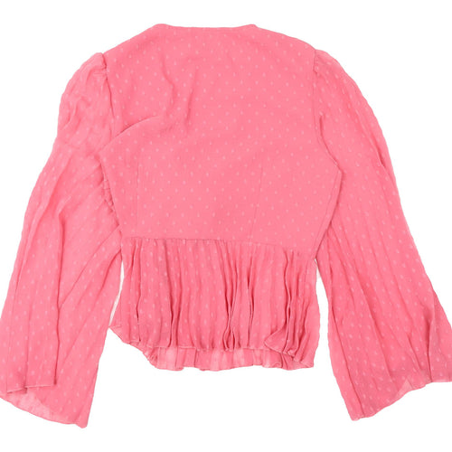 ASOS Pink V-Neck Ringer Blouse, Size 14, Bell Sleeve