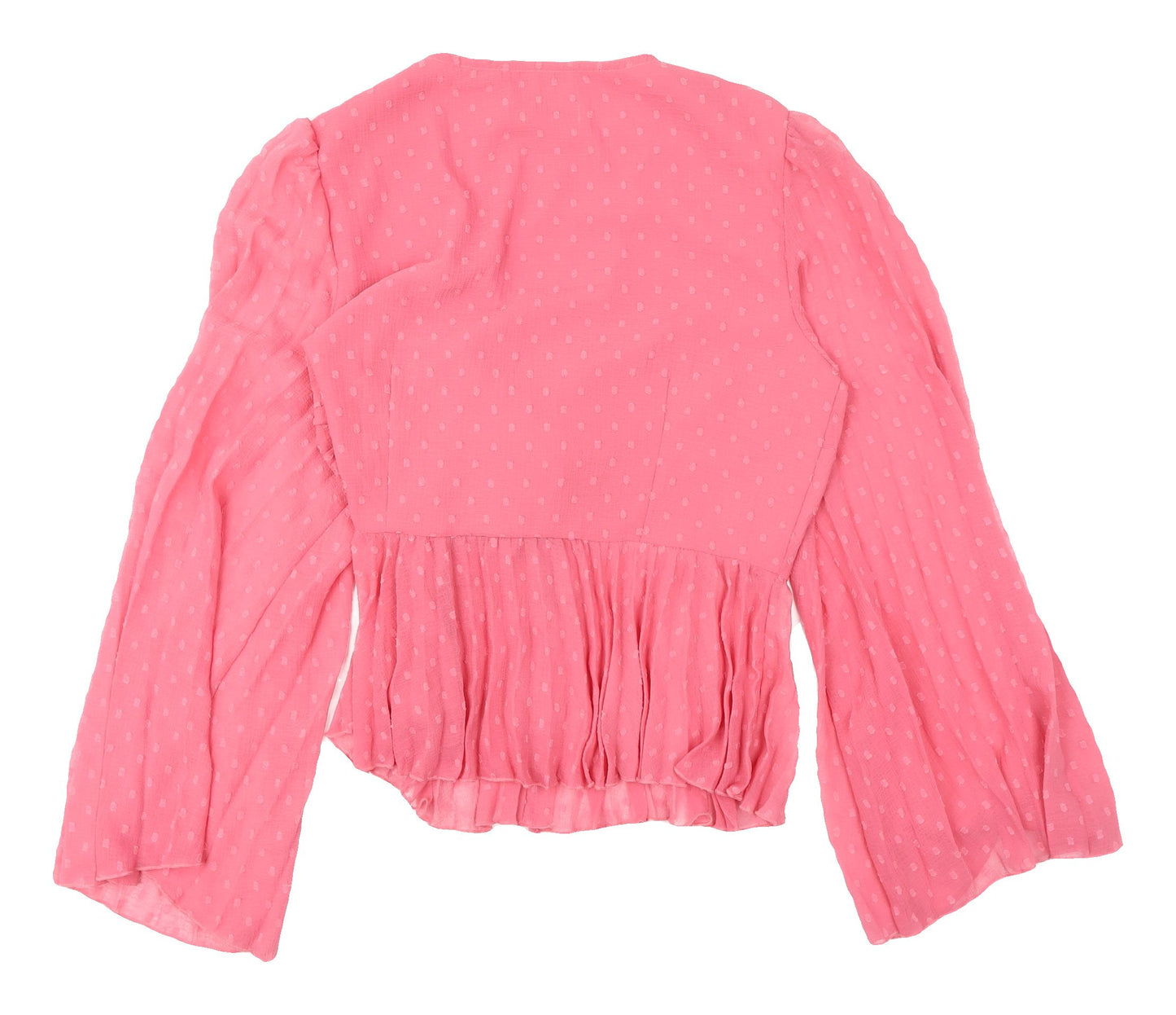 ASOS Pink V-Neck Ringer Blouse, Size 14, Bell Sleeve