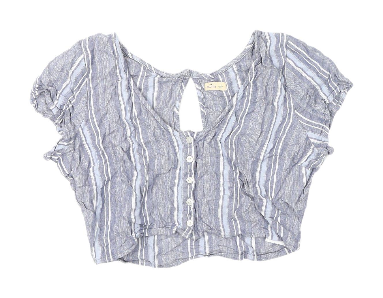 Hollister Women Blue Striped Cropped Blouse S