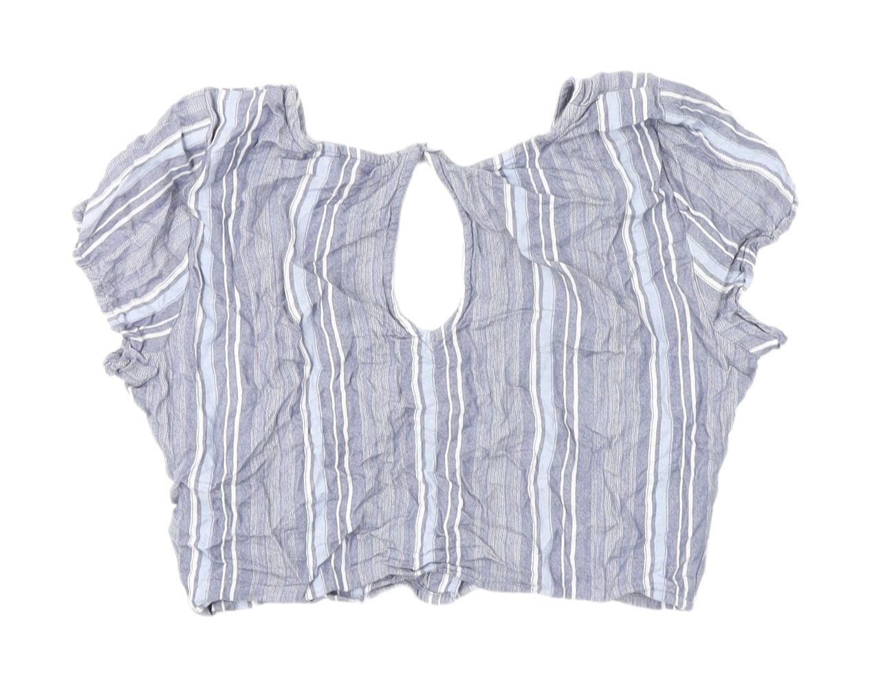 Hollister Women Blue Striped Cropped Blouse S