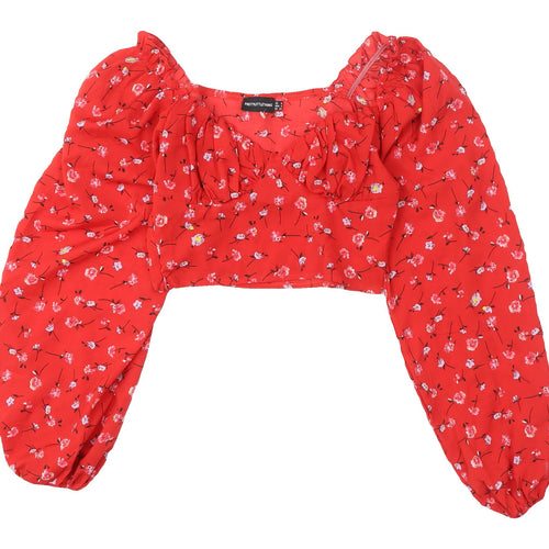 PrettyLittleThing Women's Red Floral Cropped Blouse