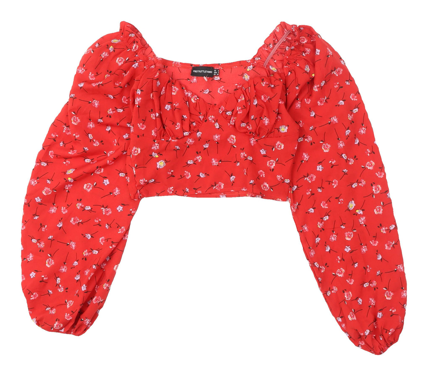 PrettyLittleThing Women's Red Floral Cropped Blouse