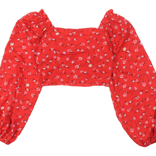 PrettyLittleThing Women's Red Floral Cropped Blouse
