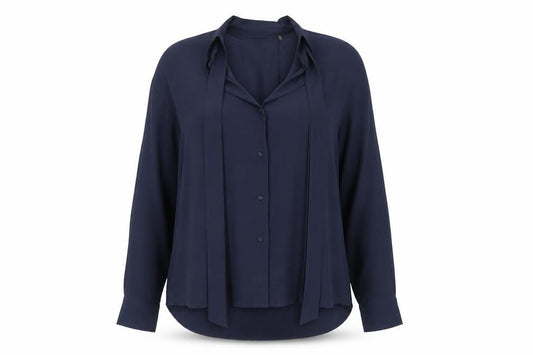 Front view of Ecru Women's Blue Long Sleeve Blouse -, size L