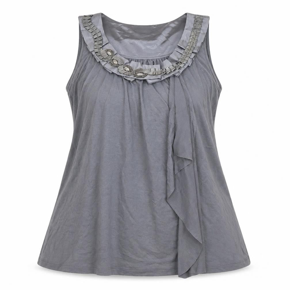 Front view of Sam & Max Women's Grey Sleeveless Beaded Top Lined