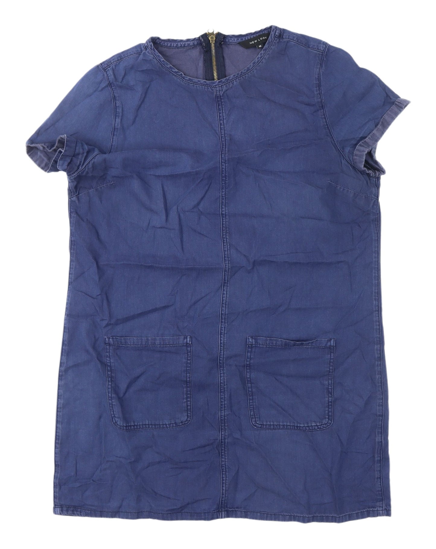 New Look Women Blue Denim Shift Dress Size 16 Casual