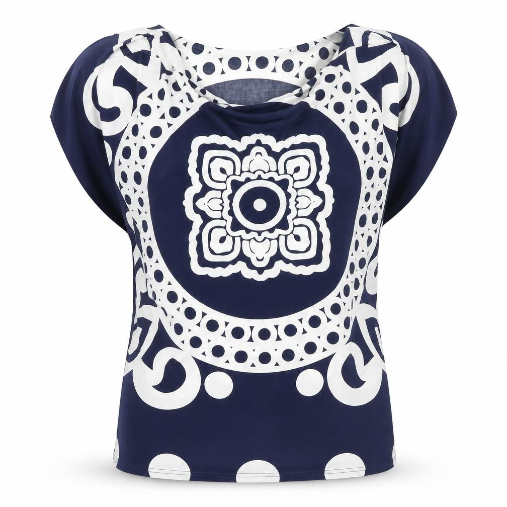 Front view of Purple Women's Blue Geometric XL Top