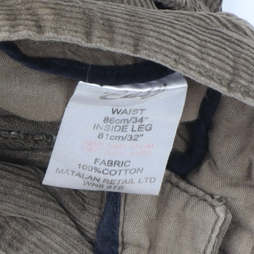 Matalan Men's Beige Corduroy Straight Trousers 34W