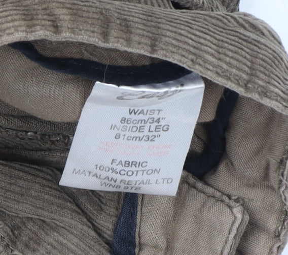 Matalan Men's Beige Corduroy Straight Trousers 34W