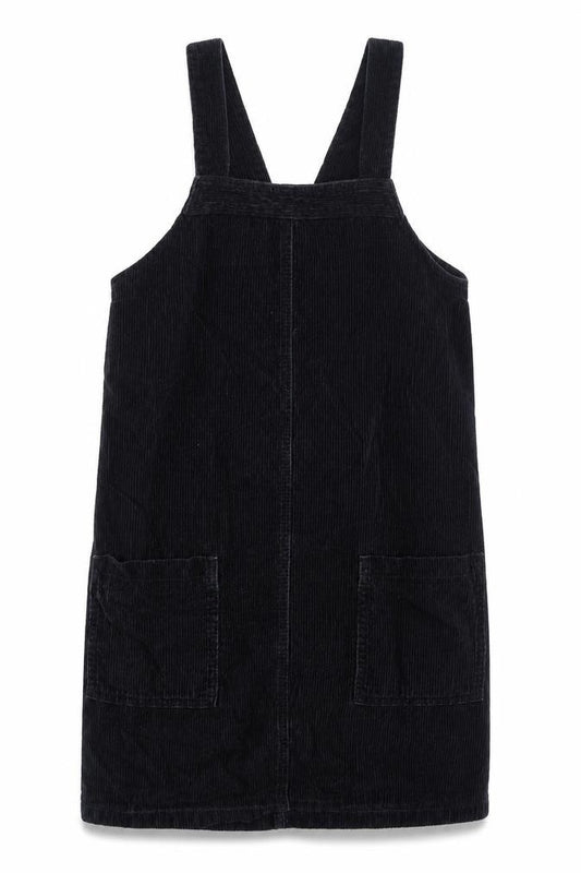 Front view of Dorothy Perkins Black Corduroy Pinafore Dress, size 10