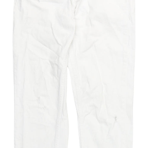 Zara Women's White Distressed Straight Jeans Size 8