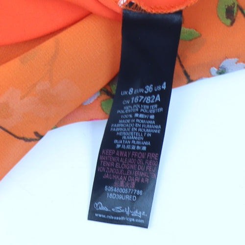 Miss Selfridge Orange Floral Asymmetric Dress, Size 8, Party