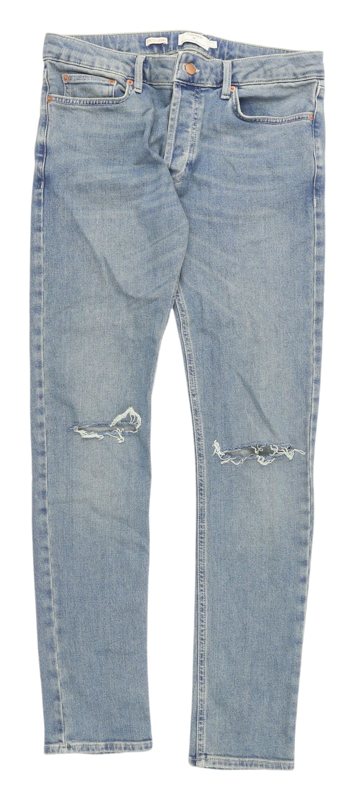 Topman Men's Blue Skinny Jeans, Size 32, Distressed