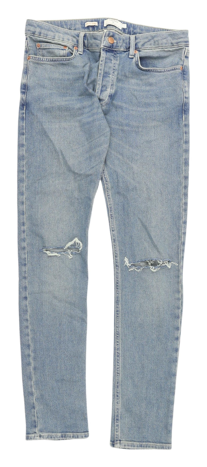 Topman Men's Blue Skinny Jeans, Size 32, Distressed