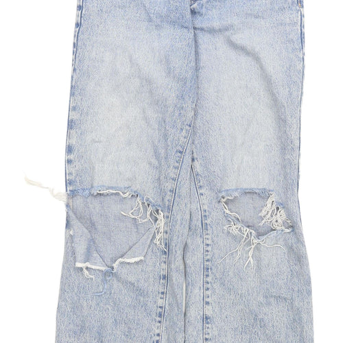 Next Women's Blue Wide-Leg Distressed Jeans