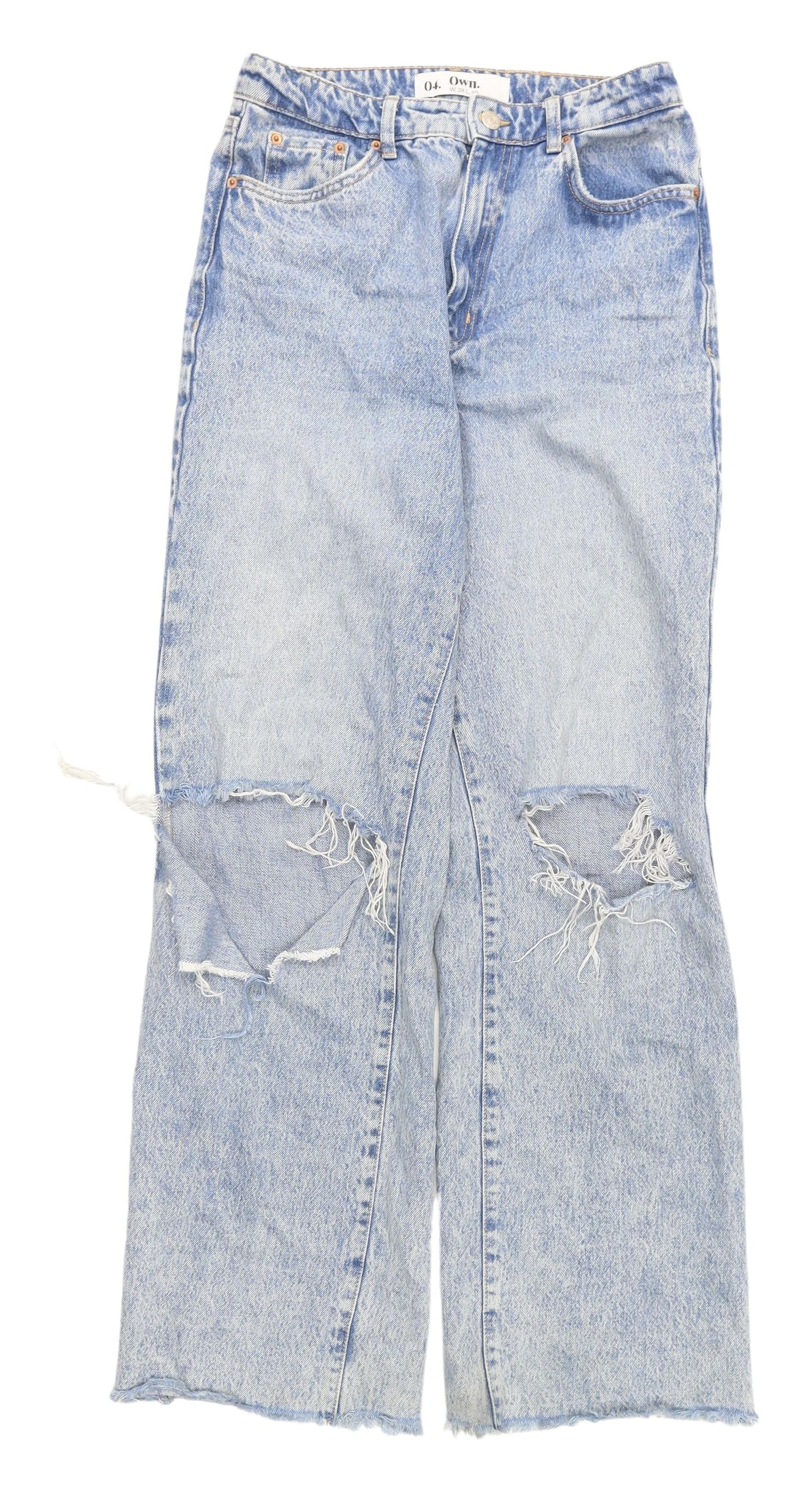 Next Women's Blue Wide-Leg Distressed Jeans