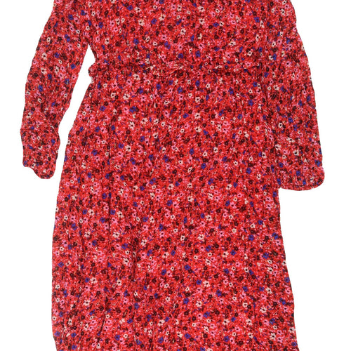 Marks and Spencer Women's Red Floral Midi Dress Size 10