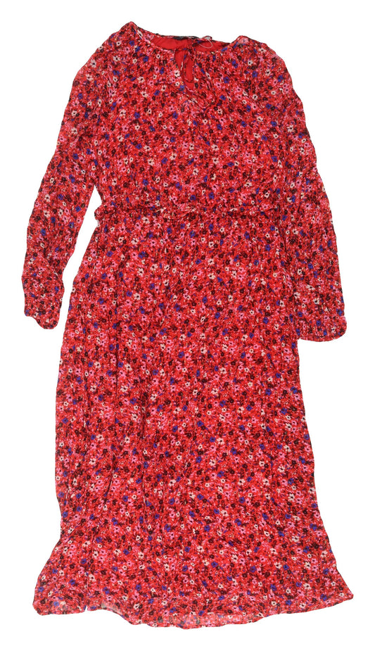 Marks and Spencer Women's Red Floral Midi Dress Size 10