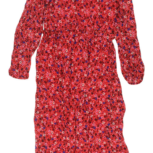 Marks and Spencer Women's Red Floral Midi Dress Size 10