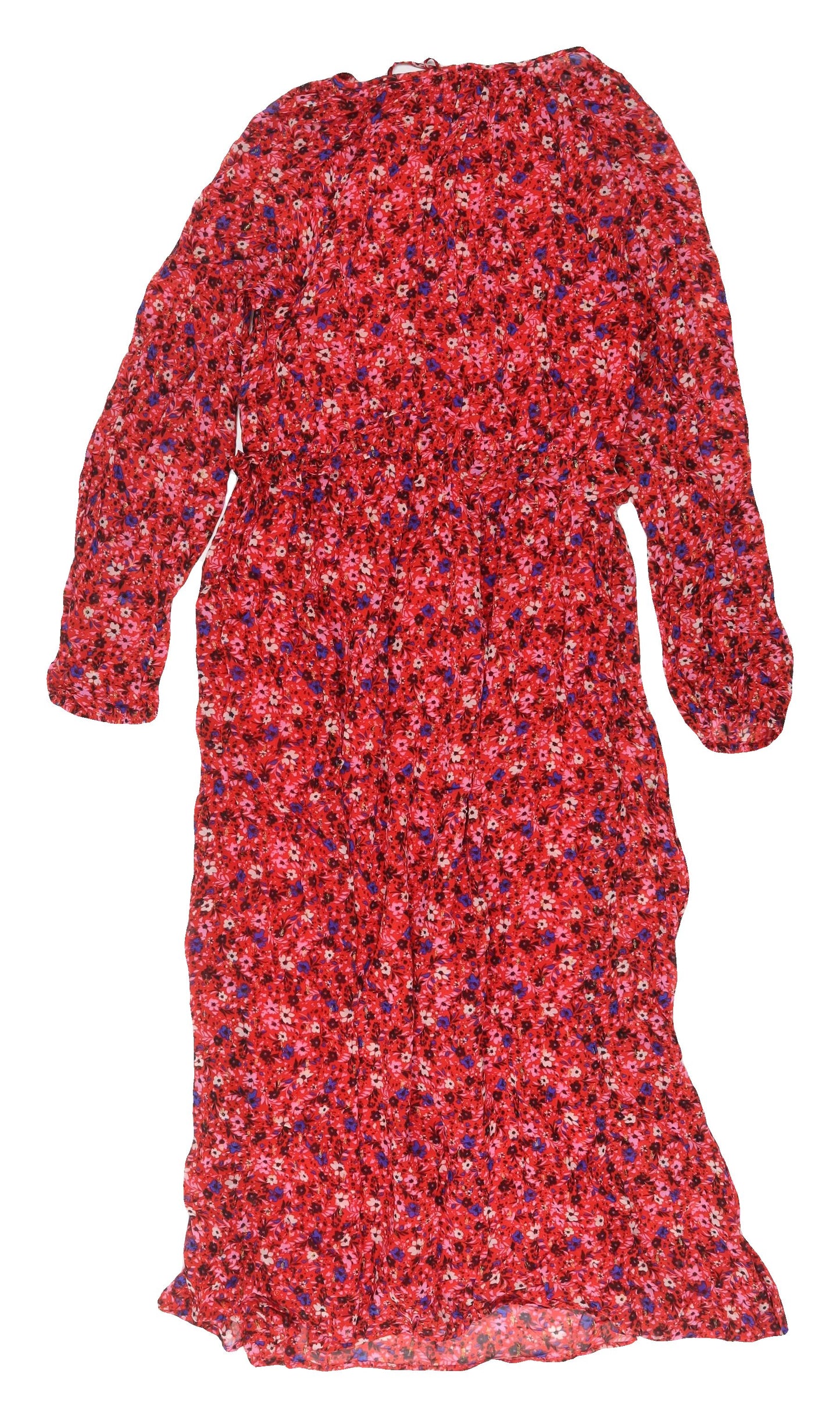 Marks and Spencer Women's Red Floral Midi Dress Size 10