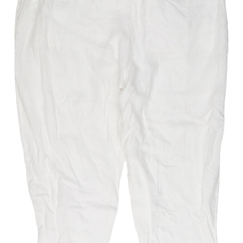 Marks and Spencer Women's White Linen Paperbag Trousers