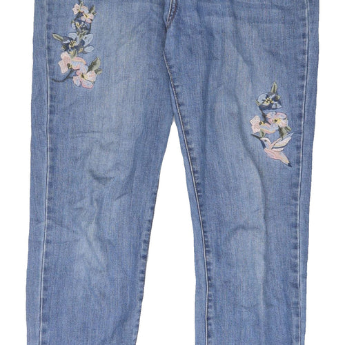 Tu Women's Blue Embroidered Straight Jeans Size 10