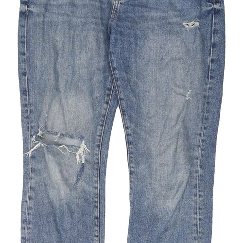 Zara Women's Blue Straight Jeans, Size 12, Distressed Denim