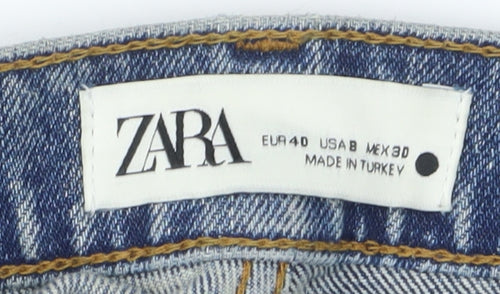 Zara Women's Blue Straight Jeans, Size 12, Distressed Denim