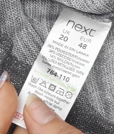 Next Women's Grey Jumper Size 20 V-Neck Sparkle