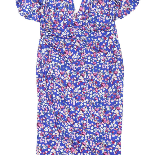 JQ by Jenerique Women's Floral Midi Blue Wrap Dress