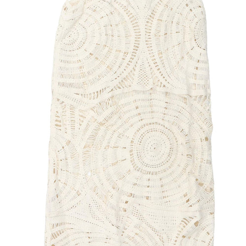 Zara Women's Ivory Crochet Midi Dress Size S V-Neck
