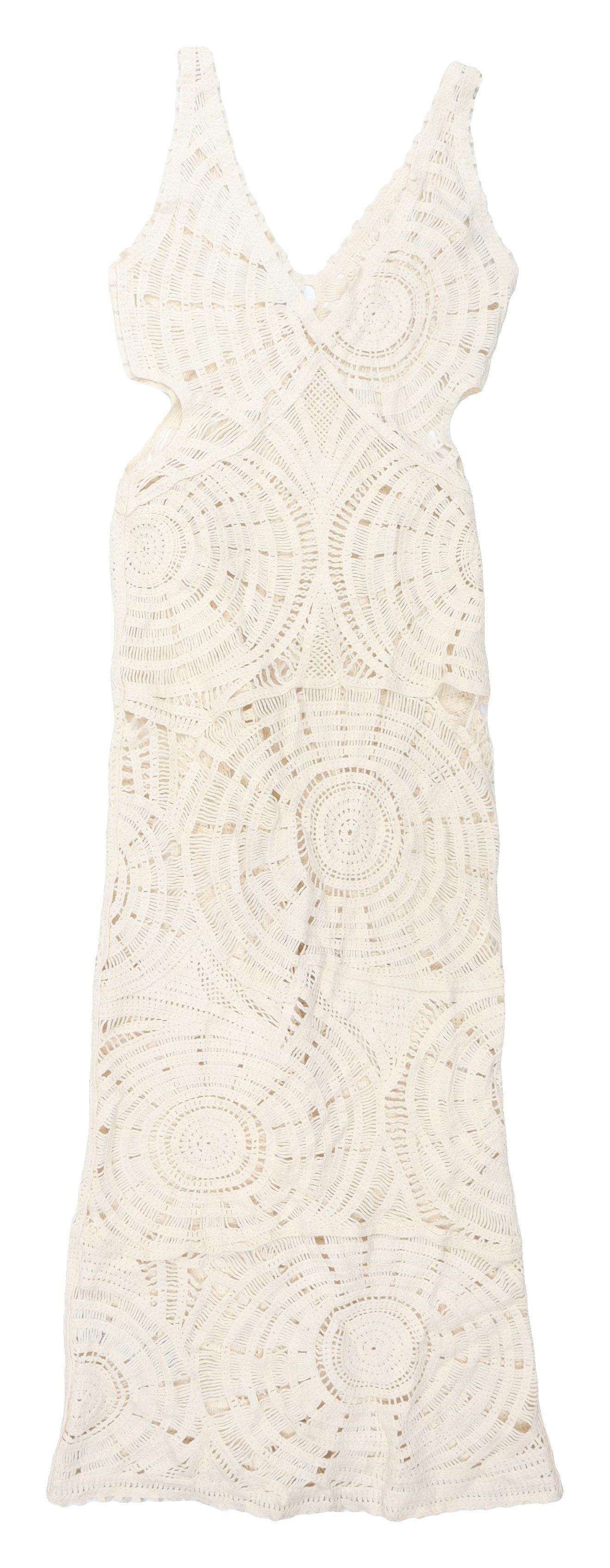 Zara Women's Ivory Crochet Midi Dress Size S V-Neck