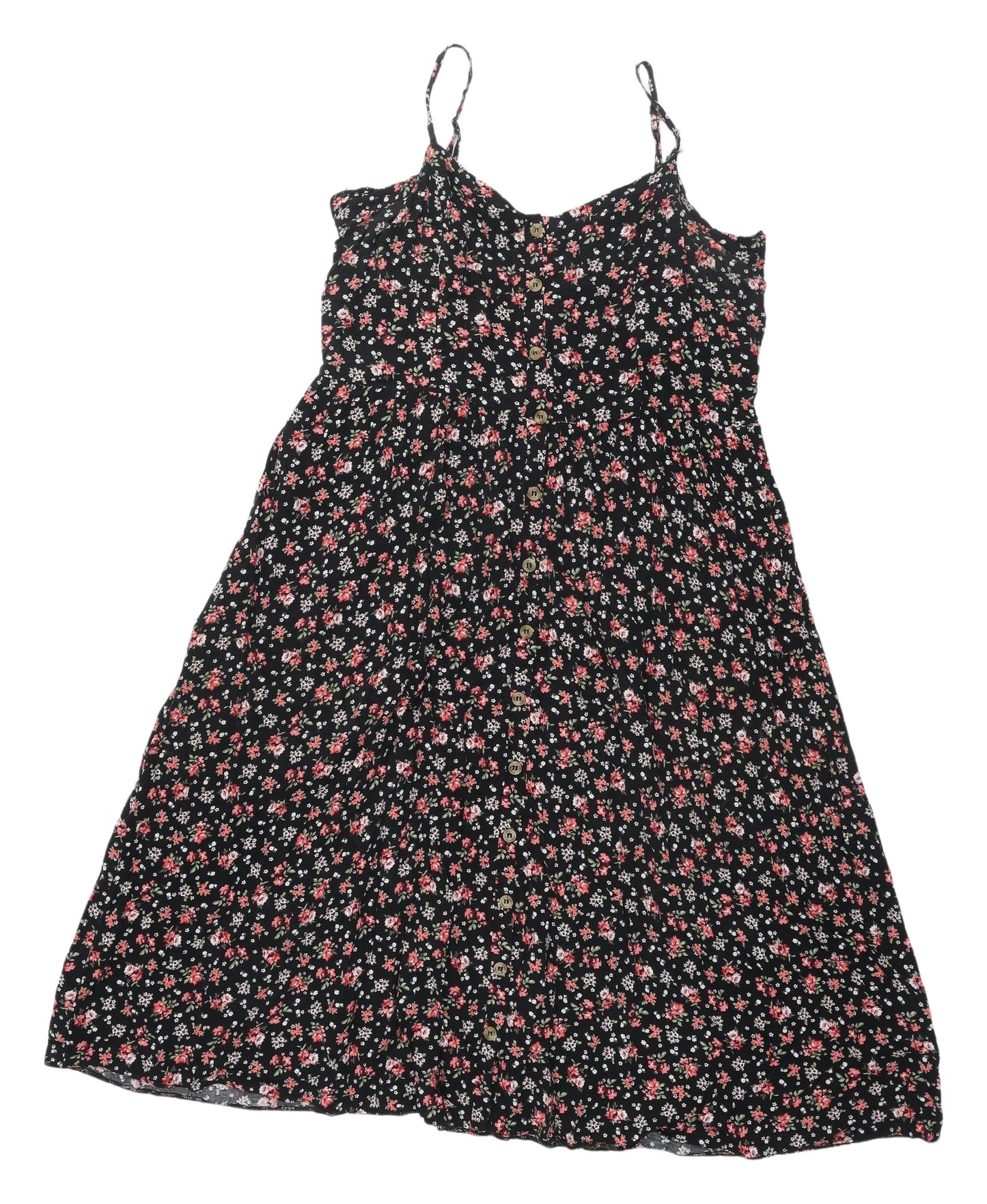 New Look Women's Black Floral Midi Slip Dress Size 14