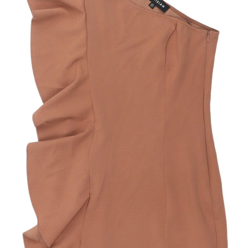 Parisian Brown Bodycon One-Shoulder Dress, Size 8