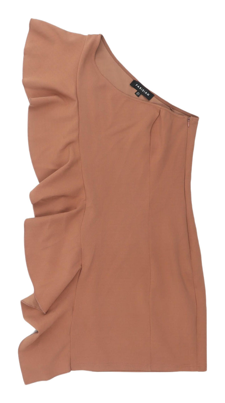 Parisian Brown Bodycon One-Shoulder Dress, Size 8