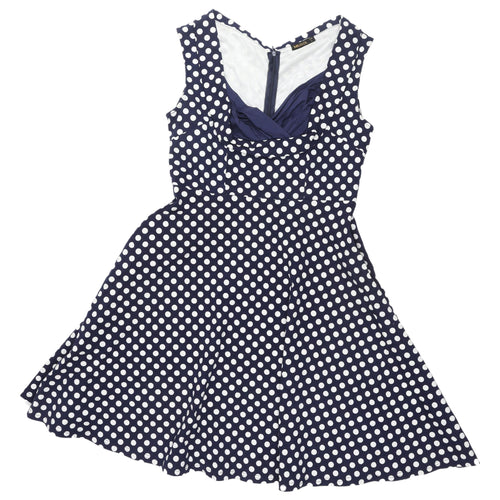 MIUSOL Womens Blue Polka Dot Fit & Flare Dress L