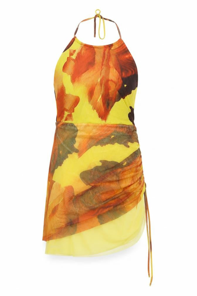Front view of PRETTYLITTLETHING Women's Multicoloured Halter Slip Dress