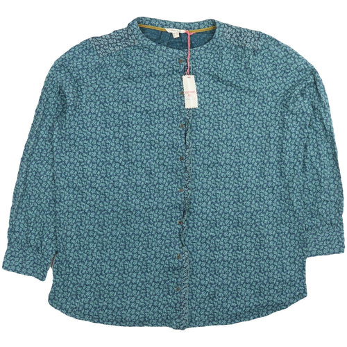 White Stuff Women's Blue Floral Button-Up Shirt Size 22