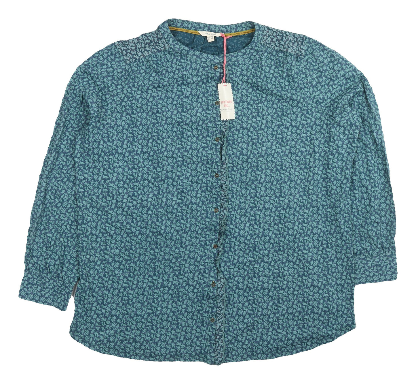 White Stuff Women's Blue Floral Button-Up Shirt Size 22