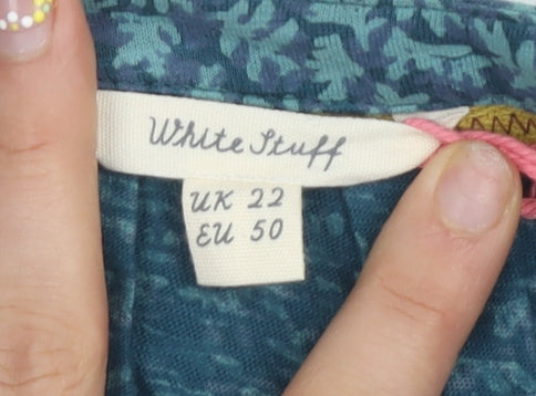 White Stuff Women's Blue Floral Button-Up Shirt Size 22