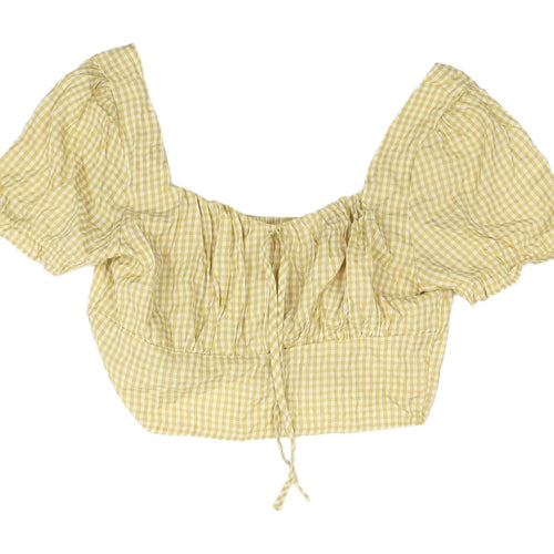 Nasty Gal Yellow Check Cropped Blouse, Size 10